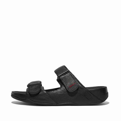 Men's Fitflop GOGH MOC Adjustable Leather Slides Sandals Black | Ireland-15460