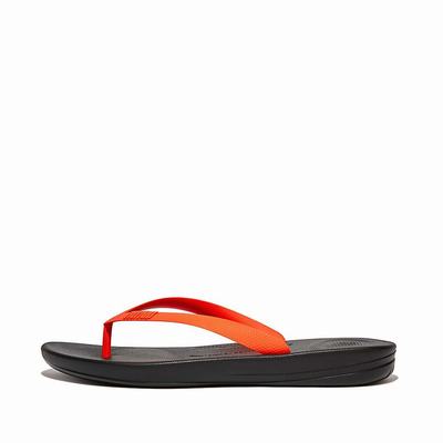 Men's Fitflop IQUSHION Ergonomic Flip Flops Black/Orange | Ireland-29517