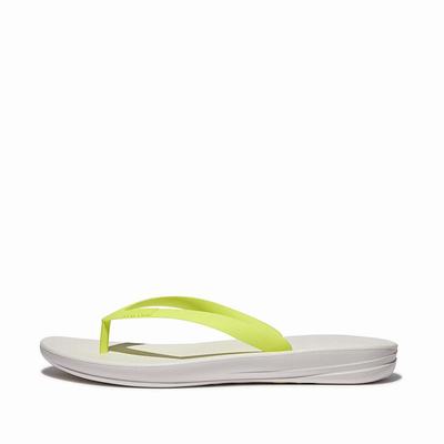 Men's Fitflop IQUSHION Ergonomic Flip Flops White/Yellow | Ireland-52643