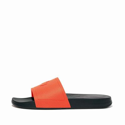 Men's Fitflop IQUSHION Pool Slides Black/Orange | Ireland-58162