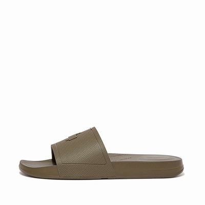 Men's Fitflop IQUSHION Pool Slides Olive | Ireland-25641