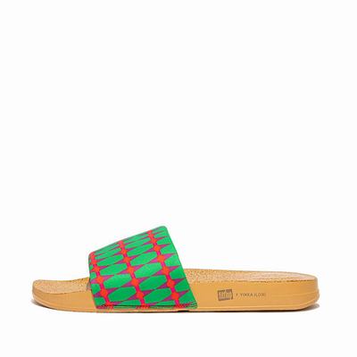 Men's Fitflop IQUSHION X Yinka Ilori Water-Resistant Slides Green/Red | Ireland-58427