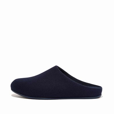 Men's Fitflop SHOVE Felt Slippers Navy | Ireland-13740