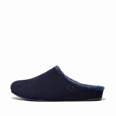 Men's Fitflop SHOVE Shearling-Lined Suede Slippers Navy | Ireland-06814