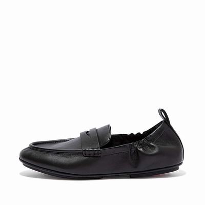 Women's Fitflop ALLEGRO Leather Penny Loafers Black | Ireland-63408