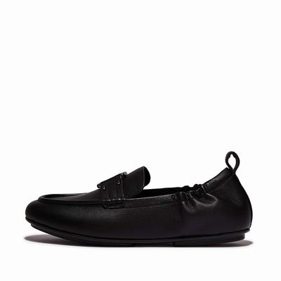 Women's Fitflop ALLEGRO Stud-Buckle Leather Loafers Black | Ireland-43867