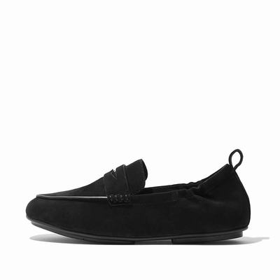 Women's Fitflop ALLEGRO Suede Penny Loafers Black | Ireland-45368