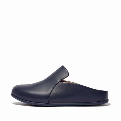 Women's Fitflop CHRISSIE II Haus Leather Slippers Navy | Ireland-75412