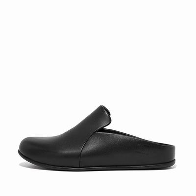 Women's Fitflop CHRISSIE II Haus Leather Slippers Black | Ireland-93054