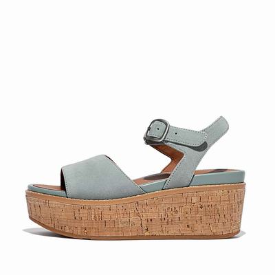 Women's Fitflop ELOISE Cork-Wrap Suede Wedge Sandals Blue | Ireland-09578