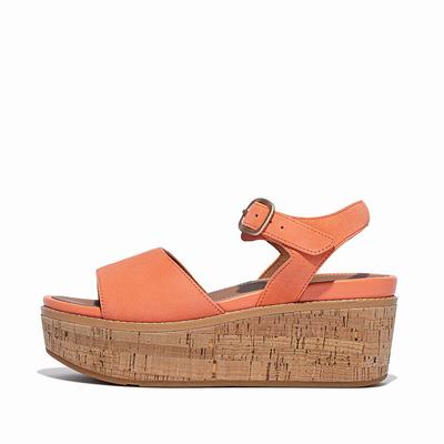 Women's Fitflop ELOISE Cork-Wrap Suede Wedge Sandals Orange Coral | Ireland-13954