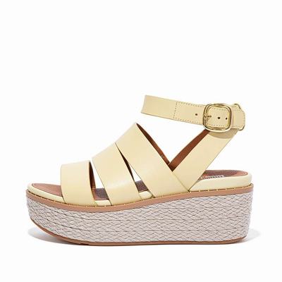 Women's Fitflop ELOISE Espadrille Leather Wedge Sandals Yellow | Ireland-91467