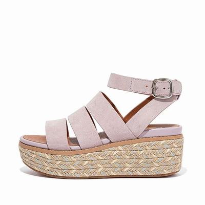 Women's Fitflop ELOISE Espadrille Suede Wedge Sandals Pink | Ireland-79368