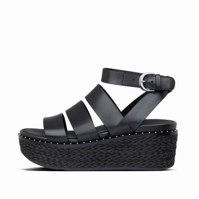 Women's Fitflop ELOISE Espadrille Wedge Sandals Black | Ireland-96817