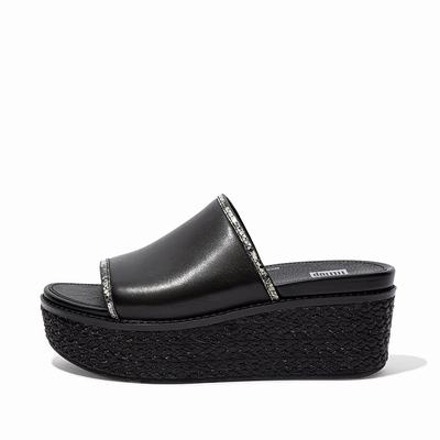 Women's Fitflop ELOISE Snake Trim Espadrille Slides Sandals Black | Ireland-36512