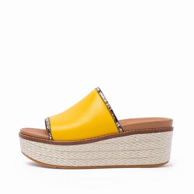 Women's Fitflop ELOISE Snake Trim Espadrille Slides Sandals Orange Yellow | Ireland-43209