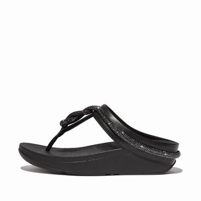 Women's Fitflop FINO Crystal Toe-Post Sandals Black | Ireland-62839