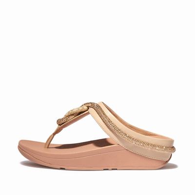 Women's Fitflop FINO Crystal Toe-Post Sandals Beige | Ireland-90865