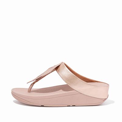 Women's Fitflop FINO Feather Metallic Toe-Post Sandals Rose Gold | Ireland-30251