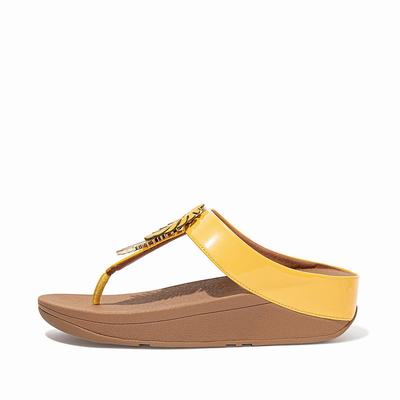 Women's Fitflop FINO Jungle Leaf Patent Sandals Orange Yellow | Ireland-13682