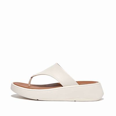 Women's Fitflop F-MODE Leather Flatform Toe-Post Sandals Cream | Ireland-34967