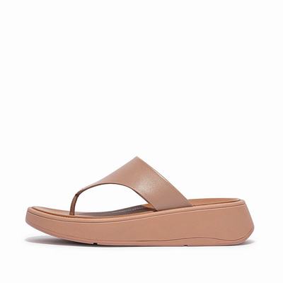 Women's Fitflop F-MODE Leather Flatform Toe-Post Sandals Beige | Ireland-35281