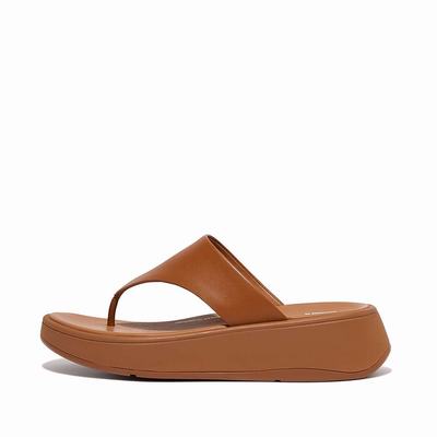 Women's Fitflop F-MODE Leather Flatform Toe-Post Sandals Light Brown | Ireland-40382