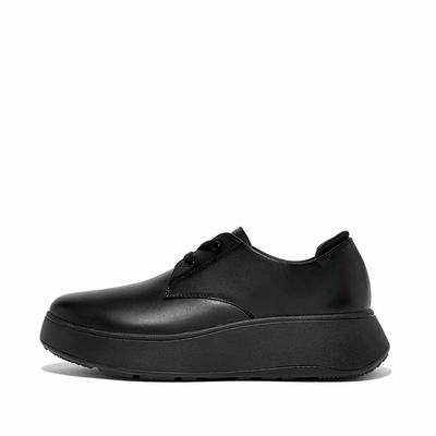 Women's Fitflop F-MODE Leather Flatform Lace-Up Derbies Trainers Black | Ireland-63710