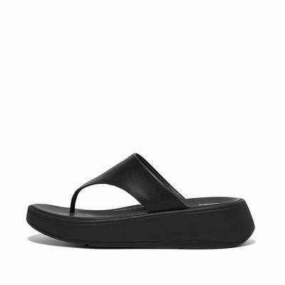 Women's Fitflop F-MODE Leather Flatform Toe-Post Sandals Black | Ireland-65014