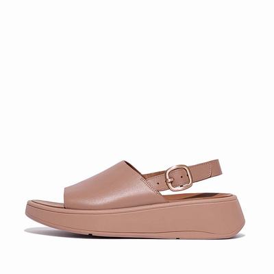 Women's Fitflop F-MODE Leather Flatform Back-Strap Sandals Beige | Ireland-78416