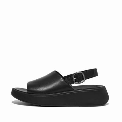 Women's Fitflop F-MODE Leather Flatform Back-Strap Sandals Black | Ireland-83145