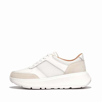 Women's Fitflop F-MODE Leather/Mesh Flatform Trainers White/Grey | Ireland-73452