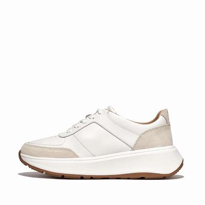 Women's Fitflop F-MODE Leather Suede Flatform Trainers White | Ireland-09854