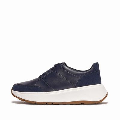 Women's Fitflop F-MODE Leather Suede Flatform Trainers Navy | Ireland-63289