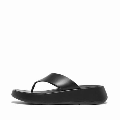 Women's Fitflop F-MODE Luxe Leather Flatform Toe-Post Sandals Black | Ireland-05628