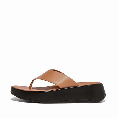 Women's Fitflop F-MODE Luxe Leather Flatform Toe-Post Sandals Brown | Ireland-81760