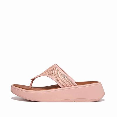 Women's Fitflop F-MODE Woven Flatform Toe-Post Sandals Pink | Ireland-31867