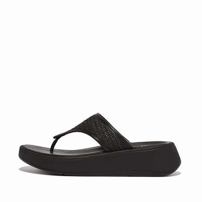 Women's Fitflop F-MODE Woven Flatform Toe-Post Sandals Black | Ireland-40865