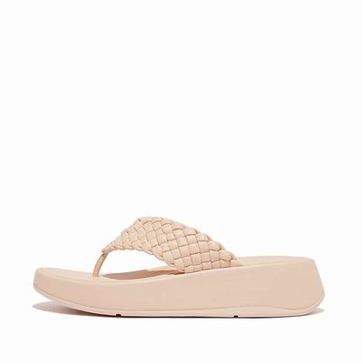 Women's Fitflop F-MODE Woven Leather Flatform Toe-Post Sandals Rose | Ireland-36248