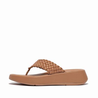 Women's Fitflop F-MODE Woven Leather Flatform Toe-Post Sandals Brown | Ireland-47896