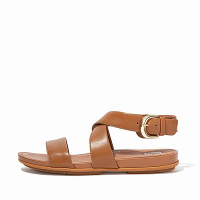 Women's Fitflop GRACIE Buckle Leather Ankle-Strap Sandals Light Brown | Ireland-40623