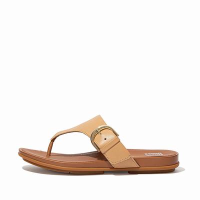 Women's Fitflop GRACIE Buckle Leather Toe-Post Sandals Brown | Ireland-31405