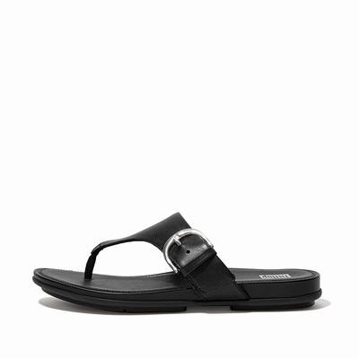 Women's Fitflop GRACIE Buckle Leather Toe-Post Sandals Black | Ireland-36174