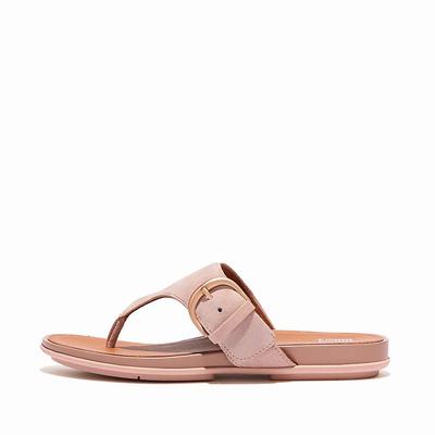 Women's Fitflop GRACIE Buckle Suede Toe-Post Sandals Beige | Ireland-79486