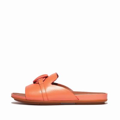 Women's Fitflop GRACIE Circlet Leather Slides Sandals Orange Coral | Ireland-02469