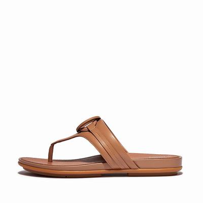 Women's Fitflop GRACIE Circlet Leather Toe-Post Sandals Brown | Ireland-70918