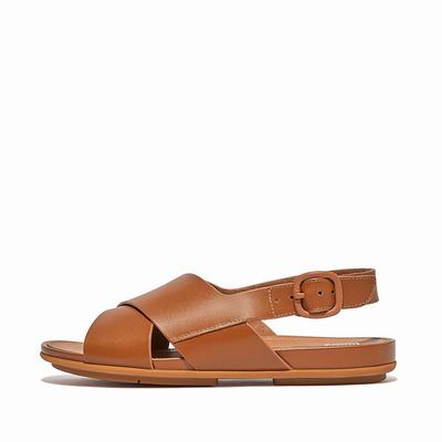 Women's Fitflop GRACIE Leather Crisscross Sandals Light Brown | Ireland-27039