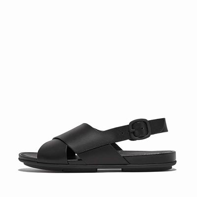 Women's Fitflop GRACIE Leather Crisscross Sandals Black | Ireland-87430