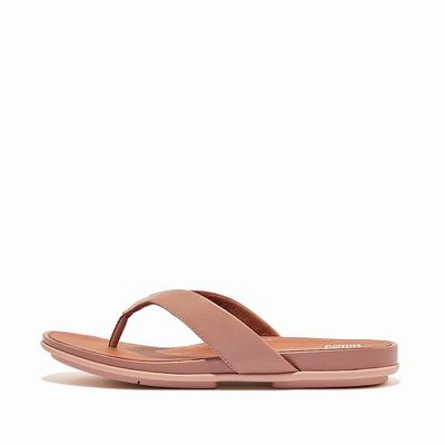 Women's Fitflop GRACIE Leather Flip Flops Pink | Ireland-80432