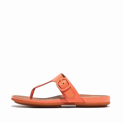 Women's Fitflop GRACIE Matt-Buckle Leather Toe-Post Sandals Orange Coral | Ireland-17489